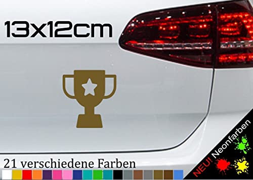 Pokal Aufkleber Trophäe Stern Champion Sieger Winner 1. Platz Gewinner 13x12cm in 21 Farben