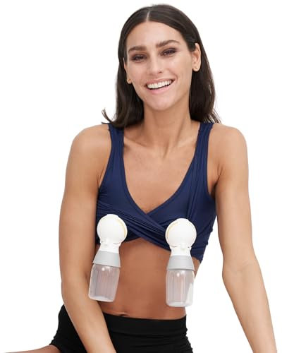 Larken Hands Free Pumping Bra for Breastfeeding | Breast Pump - Maternity Bras for Pregnancy, Pumping & Nursing Bra in One, Marine, M