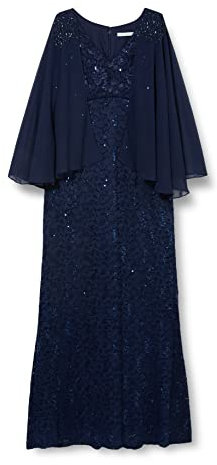 Gina Bacconi Long Fit and Flare V-Neck Dress with Illusion Capelet, Navy, 10