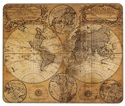 Vintage Old World Map Muster Gummi Lock Edge Mouse Pad :: Geeignet für Desktops, Laptops, PCs, Konsolen 17,8 x 21,8 cm