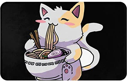 Weiche Komfort Flanell Badezimmermatten Kawaii Anime Katze Eating Ramen rutschfeste Badematte waschbar Eingangsteppiche Schlafzimmer Teppich für Zuhause Küche Boden 80 x 49 cm