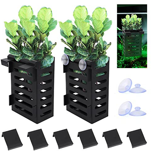 2stk Aquarium Pflanzenständer, Pflanzgefäß für Aquarien mit Haken Aquarium-Pflanzgefäß Hängender Pflanzenhalter Zubehör für Aquarien Aquarienbepflanzung und Aquascape-Dekorationen (Schwarz)