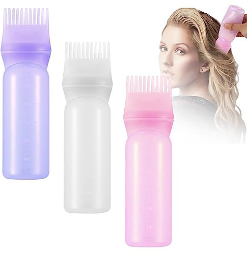 Siyurongg Root Comb Applicator Bottles, 60 ML/2 OZ Hair Oil Applicators, 3pcs Applicator Bottle for Hair Dye Bottle Applicator Brush with Graduated Scale, Hair Root Comb Color Applicator Bottle