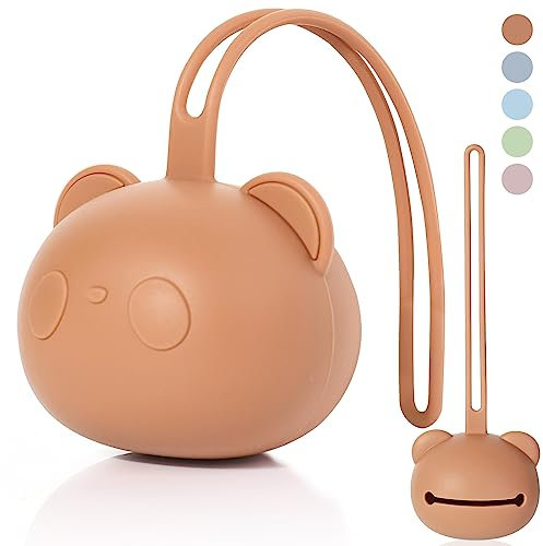 Orzbow Portaciuccio Scatola,Scatola Portaciuccio in Silicone per Femmina Maschio,Contenitore Ciuccio Neonato per Contenere 2 Ciucci,Senza BPA,Cioccolato