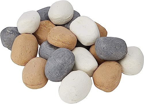 The Stove Wizard Gas Fire Ceramic Pebbles – 30 Large Mixed White, Grey & Beige Stones (70mm x 50mm) | Decorative Pebbles for Gas Fire, Electric Fire, Fire Pit, Bioethanol Burner