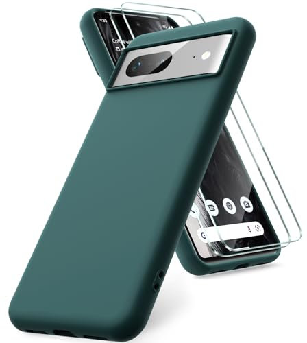 Vansdon Coque Compatible avec Google Pixel 8, 2 Film de Protection en Verre trempé, Housse Souple en TPU en Silicone Liquide, Housse en Caoutchouc Antichoc - Vert Nuit