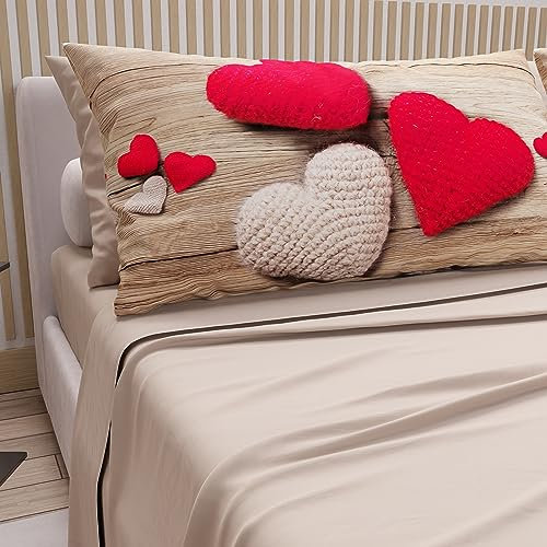 PETTI Artigiani Italiani -Lenzuola Matrimoniali in Cotone con Federe in Stampa Digitale, Per Letto Matrimoniale, Completo Lenzuolo Sopra e Sotto con Angoli, Beige, 100% Made in Italy