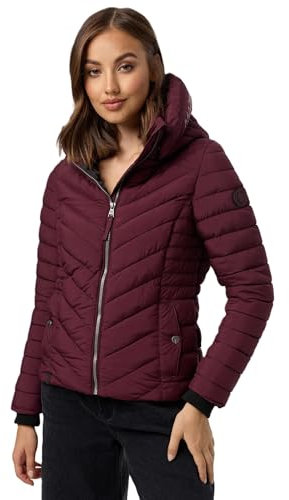 MARIKOO Damen Stepp Jacke gesteppte warme Übergangsjacke Kapuze B957 [B957-Kagom-Wine-Gr.M]