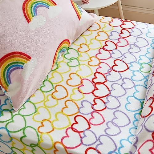 Catherine Lansfield Rainbow Hearts Cosy - Lenzuolo con angoli, in pile, per letto matrimoniale,