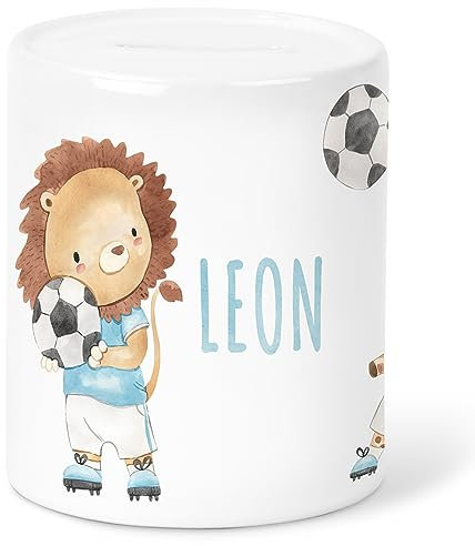 Spardose Fussball für Kinder personalisiert Jungen Kinderspardose Sparbüchse mit Namen Geschenk Fußball Geldgeschenk Jungs