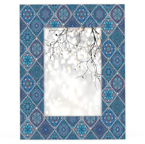 Boho-Bilderrahmen mit ethnischer Blume, 10,2 x 15,2 cm, für 10,2 x 15,2 cm, Mandala-Blume, Holz-Bilder