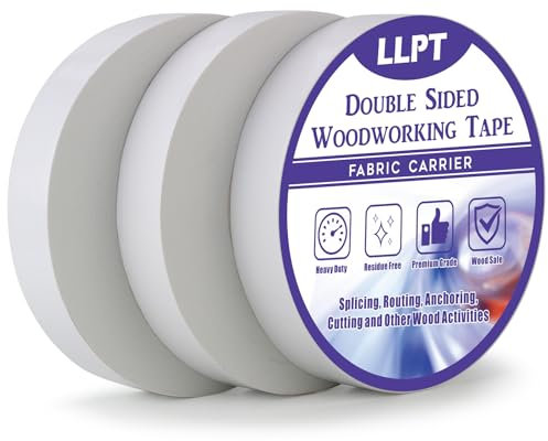 LLPT Nastro Biadesivo per La Lavorazione del Legno 25,4MM x 27M x 0,3MM Ciascuno Confezione da 3 Adesivi Double Face Falegnami Rimovibili Senza Residui per Modello In Legno (WT1090W3)