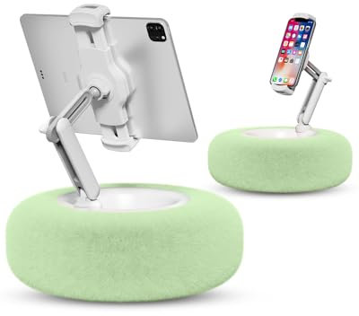 Viozon Tablet Stand with Pillow, Kindle Holder, Compatible with 4.7-13 Phone/Tablet, iPad, iPhone, Google, Kindle, 360°Adjustable Phone Holder for Bed with Soft Plush Fabric, Detachable Bowl, Green