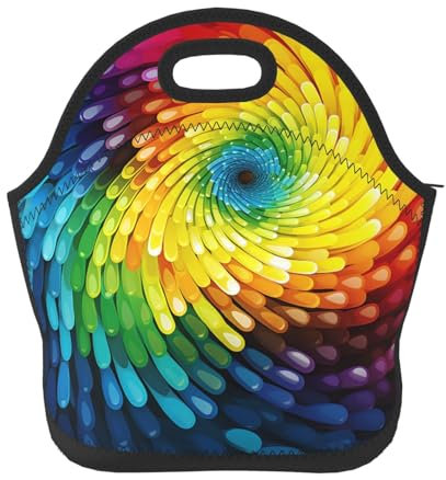 Lonchera de neopreno para mujeres y hombres, lonchera aislada con espirales de arco iris, bolsa de almuerzo portátil, bolsa de almuerzo reutilizable, lavable, lonchera de viaje, picnic, camping