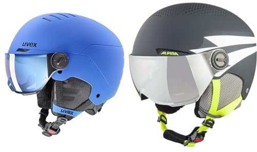 uvex rocket jr visor - Skihelm für Kinder - mit Visier - individuelle Größenanpassung - blue matt - 54-58 cm & ALPINA ZUPO VISOR Q-LITE - Hochwertiger & Leichter Skihelm