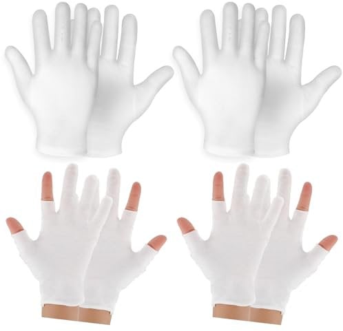 4 Pairs Moisturizing Gloves White Cotton Gloves for Eczema Hand Spa Treatment Gloves Overnight Bedtime Heal Sleep & Spa Treatment for Men and Women Repair Rough Cracked Dry Chapped Hands Skin
