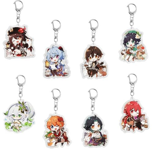 XiXiRan Genshin Impact Schlüsselanhänger Set - 8 Stück Figur Anhänger, Charakter Anhänger, Anime Schlüsselanhänger Set, Genshin Merch