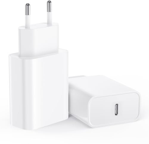 2 Pack Cargador iPhone Tipo C, [Certificado MFi] Enchufe USB C 20W Cargador Carga Rapida Cabezal para iPhone 16/15/15 Pro/15 Pro Max/15 Plus/14/13/12/11 SE XS XR X 8 7 6 iPad Air Adaptador Corriente