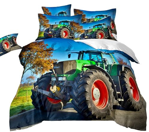 ZZTBQ Traktor Kinderbettwäsche 100x135 Baby Bettwäsche Traktor Fahrzeuge Wagen Autos Bettbezug und Kissenbezug-Set Baby Bettwäsche Set für Kleinkinder und Babybetten