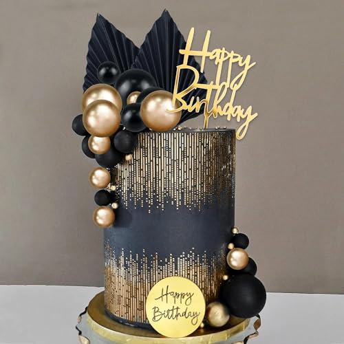 Boule Decoration Gateau Anniversaire 26 Pièces Deco Gateau Décoration Gâteau Feuilles de Palmier Happy Birthday Topper Anniversaire pour Baby Shower, Mariage, Fiançailles