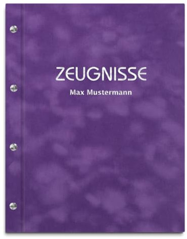 Personalisierte Zeugnismappe mit eigenem Namen in violetter Samtoptik – inkl. 12 Sichthüllen – Handgefertigte Mappe für Zeugnisse und Urkunden