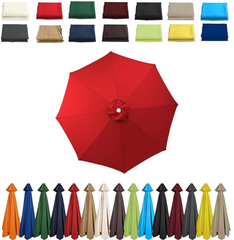 2 m, 2,3 m, 2,5 m, 2,7 m, 3,0 m - Housse de rechange pour parasol de terrasse, 6/8 baleines - Housse en tissu - Auvent de rechange pour parasol déporté, cour, jardin, rouge, 3.0m-6 Streben
