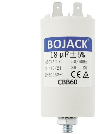 BOJACK CBB60 Motorkondensator 18uF 450V Anlaufkondensator 45x70MM Kondensator 18 µF 450 Volt M8-Stecker, geeignet für Elektromotoren und Schwimmbadpumpen, 50/60Hz