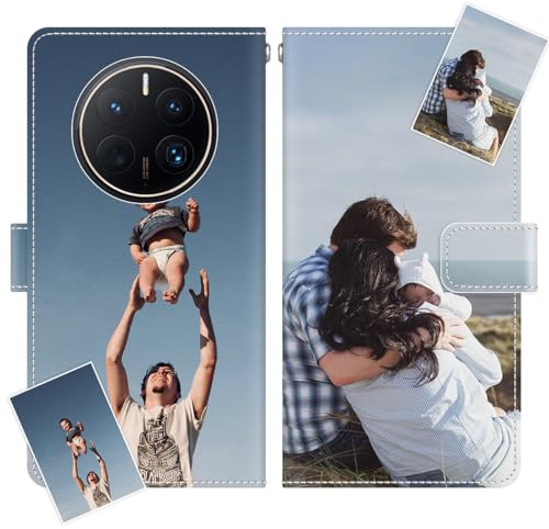 JGOYGYI Personalisierte Leder Handyhülle kompatibel mit Huawei Y6P Y5P Y7 Y6 Y5 2019 2018 Mate 50 40 20 10 9 Pro Lite G8 GX8,Individuelle Text Bildern Foldable Flip Klapphüllen Case hülle