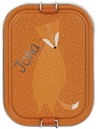 Personalisierbare Brotdose Lunchbox aus Edelstahl von Trixie Baby mit Gravur des Namens (Fuchs Large)