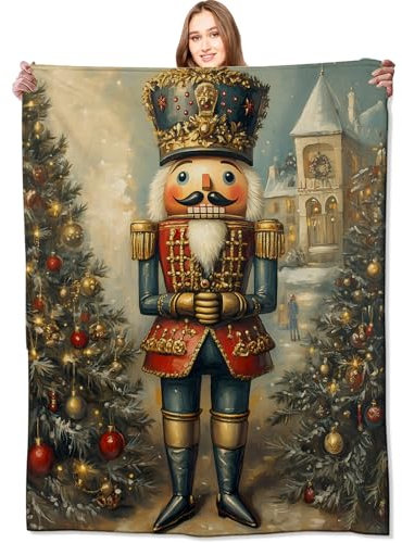 ODHHGDF Klassische Nussknacker-Decke, festliche Weihnachtsdecke, Geburtstagsgeschenke für Kinder, Mädchen, Frauen, leicht, weiches Fleece, gemütlich für Sofa, Couch, Schlafzimmer, Urlaubsdekoration,