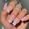 EONFAVE French Tip False Nails - 24pcs Long Coffin Acrylic Press On Nails - Glitter Purple Flower Style - Full Cover Nails for Women Girls