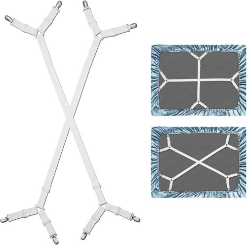 Frogetu 2 Piezas Triángulo Elastico Tensor de sábana Bajera Ajustables,Sujetadores de Hojas,Ajustables Elásticos Correas Cama Clips para Sábanas o Sofás(Blanco)