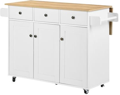 FurnitureR Carrito de isla de cocina móvil con barra de desayuno de hojas de madera, carrito de almacenamiento rodante con soporte para toallas y cajones de almacenamiento para el hogar, hotel,