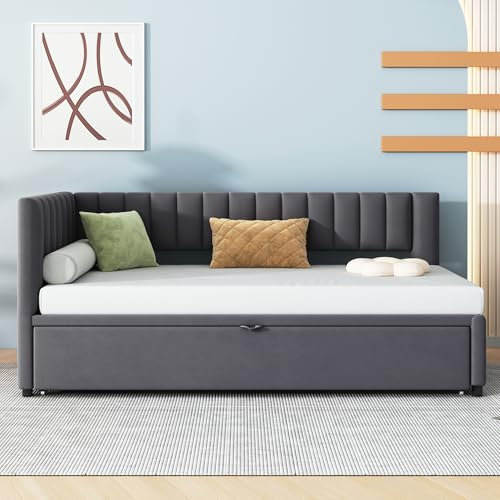 Arhatreya Schlafsofa mit Ausziehbett, L-förmiges Polsterbett 90/180x200cm