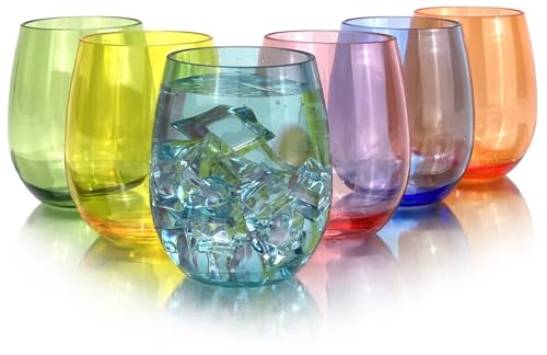 Yanglonghui Set of 6 Acrylic Drinkware - 20 Ounce Plastic Wine Glasses, Shatterproof and Stackable, BPA Free, Dishwasher Safe, Reusable Cups for Parties and Poolside Use with (Multi Clolor, 20 Ounce)
