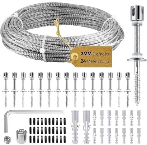 Caossuixin Rankhilfe Metall für Kletterpflanzen(2400cm*0.3cm, 16 Halter), Edelstahl Robust Drahtgitter Set, Wandpflanze Kletterstahldrahtseil Set, Rankhilfen für Kletterpflanzen