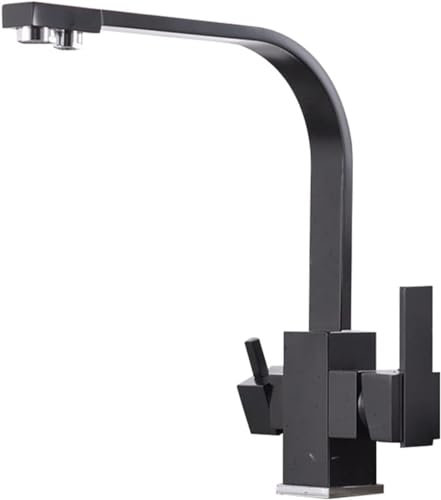 SnamicE 3 Wege Küchenarmatur Küchenarmatur Küchenarmatur 3 in 1 Wasserhahn Küchenarmatur 360° Drehbar Spültischarmatur für Osmoseanlagen Gebürstet,Schwarz,Black