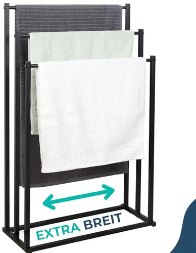 BUDDLEY Handtuchhalter Badezimmer - Extra Breit - Schwarz - Handtuchständer - Badezimmer - Handtuchhalterung - Handtuchständer - Handtuchleiter - Freistehend - Handtuchhalter