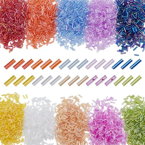 HOBBIESAY 3000 pièce de 10 couleurs de Perles de Clairon de 6 7mm Perles de Rocaille en Verre Petites Perles D'Espacement en Vrac Mini Perles Tube Longues pour la Fabrication Bijoux Trou:0.8-0.9mm