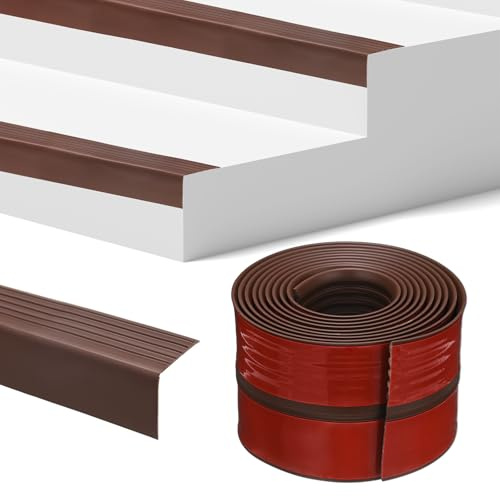 M METERXITY Borde De Escalón 10FT Vinilo Goma Perfil De Escalón Antideslizante Autoadhesivo Tiras De Borde De Escalón Protector De Borde De Escalón Para Escaleras[Marrón, 1.89 Pulgadas]