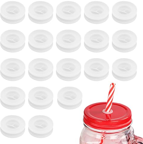 HEALEEP Holzdeckel Strohhalm Befestigungsstopfen Mit Silikonring Dichtung Staubschutz Für Mason Jar Deckel 20 Stück Küchenaufbewahrung