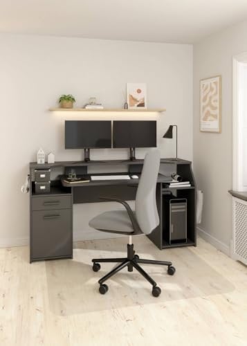 Dmora - Bureau Mezzani, Table de Travail avec 1 Porte et 1 tiroir, idéale pour Le Bureau et Le Gaming, 171x62 h89 cm, Gris