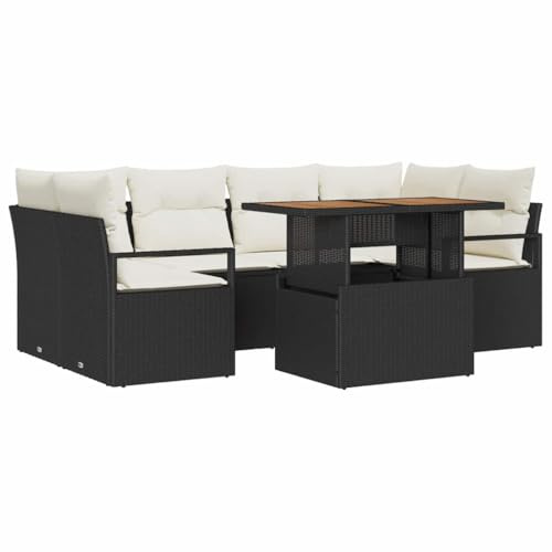 vidaXL Garten-Sofa-Set mit Kissen 7 pcs Schwarz und Creme, Garten Lounge-Set, modernes, UV-beständiges Möbel, vielseitige Couch, wetterfeste Komfort-Patio-Ausstattung