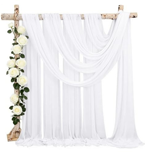 yolzhxe Querbehang Freihanddeko, Weiß Vorhang Hochzeitsbogen, Voile Gardinen Vorhänge, Stoff Tüll Hochzeits Hintergrund, Vorhang Deko für Fotografie Hochzeit Party Geburtstag, 75 x 800 cm
