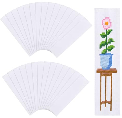 GLOBLELAND 30 Stück weiße leere Kreuzstich Lesezeichen 14CT 18x6cm Baumwolle Spitze Rand Kreuz Stickerei Lesezeichen einfache leere Stich Etiketten Kits für DIY Handwerk Nähen für Leser