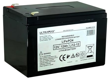 ULTRAMAX 12V 12Ah LiFePO4 Lithium Battery with 15A BMS, 10 Year Lifespan,10000+ Cycles, for Marine, Ride on Toy, Trolling Motor Fish Finder, Kayak, Power Wheels, Pride Go Go Mobility Scooters
