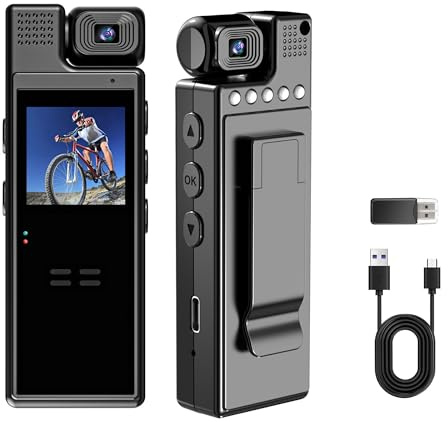 HJZJGG 1080P HD Mini Body Camera Wearable Body Cameras 180° Rotatable Lens 6HR Continuous Recording Motion Detection Portable Mini Action Bodycam for Cycling Law Enforcement Personal Security