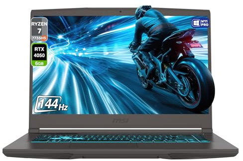 msi Thin A15 Thin Gaming Laptop, AMD Ryzen 7-7735HS, 64 GB DDR4 RAM, 4 TB PCIe SSD, 15.6 Full HD (1920x1080) Display, Nvidia G-Force RTX 4050, Backlit Keyboard, W11 Pro, Cosmos Gray