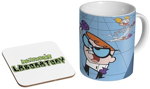 MUGMART Dexter's Laboratory 90s - Ceramic Coffee Mug + Coaster Gift Set - Classic Show with Dee Dee Millennial Nostalgia TV Collectible
