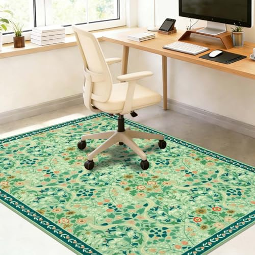 Famibay Bodenschutzmatte Bürostuhl rutschfest Schreibtischstuhl Unterlage 120x150cm Bürostuhl Unterlage Groß Grün Vintage Bodenschutzmatte für Hartböden Parkett Tiles Waschbar Kratzfest Blumen
